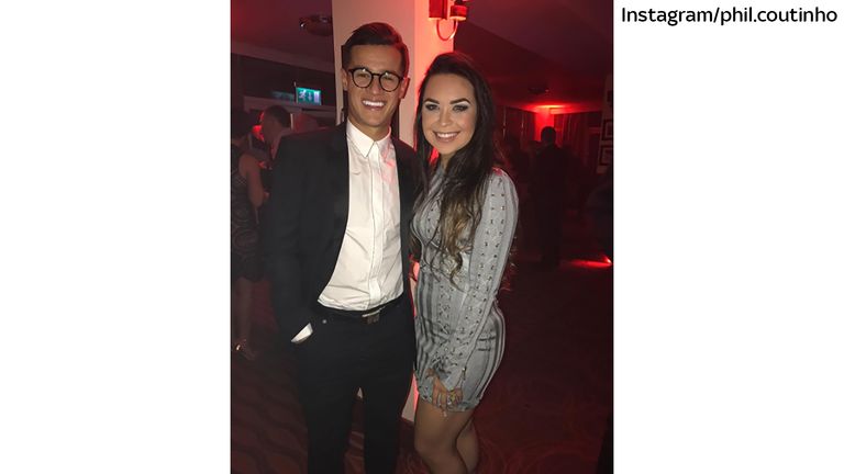 Philippe Coutinho and Aine Coutinho at the Liverpool F.C. Christmas party