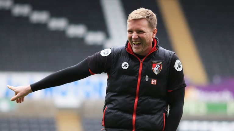 Eddie Howe in high spirits prior to Bournemouth's match against Swansea at the Liberty Stadium