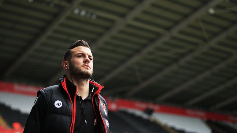 Jack Wilshere arriving at the Liberty Stadium prior to kick off