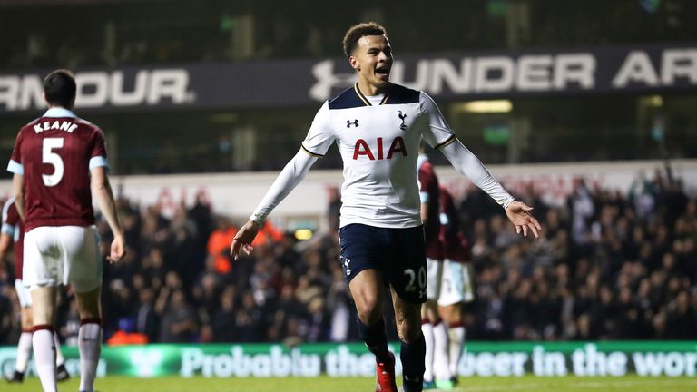 Dele Alli celebrates after scoring Tottenham's equaliser