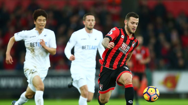 Jack Wilshere surges forwards for Bournemouth at the Liberty Stadium