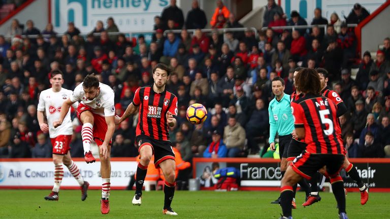 Jay Rodriguez scores his second and Southampton's third goal the Vitality Stadium