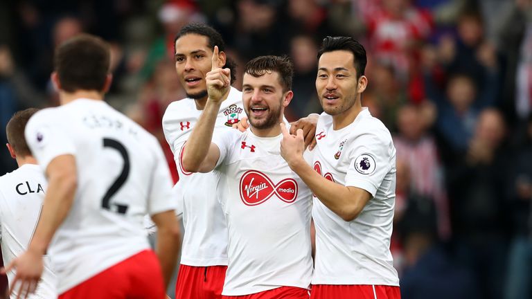 Jay Rodriguez celebrates after scoring Southampton's second goal