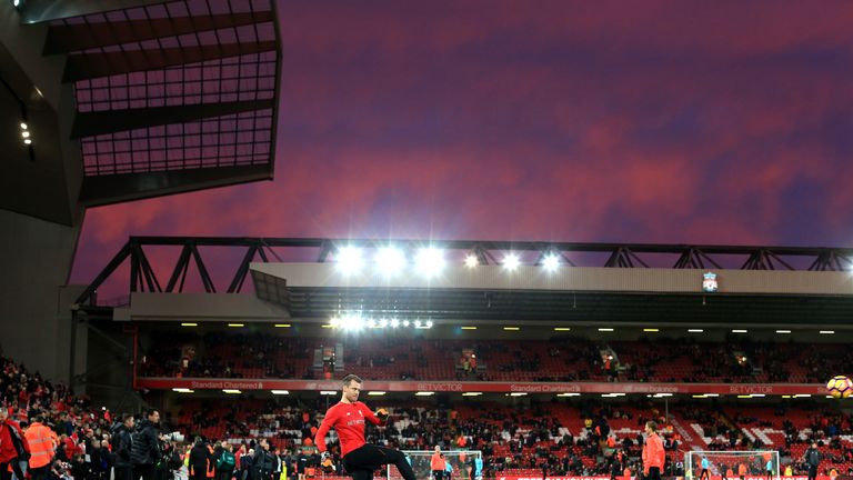 LIVERPOOL, ENGLAND - DECEMBER 11: Liverpool players warm up prior to the Premier League match between Liverpool and West Ham United at Anfield on December 