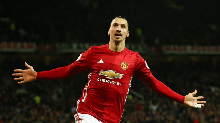 Zlatan Ibrahimovic celebrates after netting Manchester United's second goal of the game
