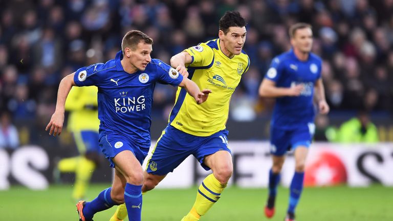 Marc Albrighton looks to break away from Gareth Barry