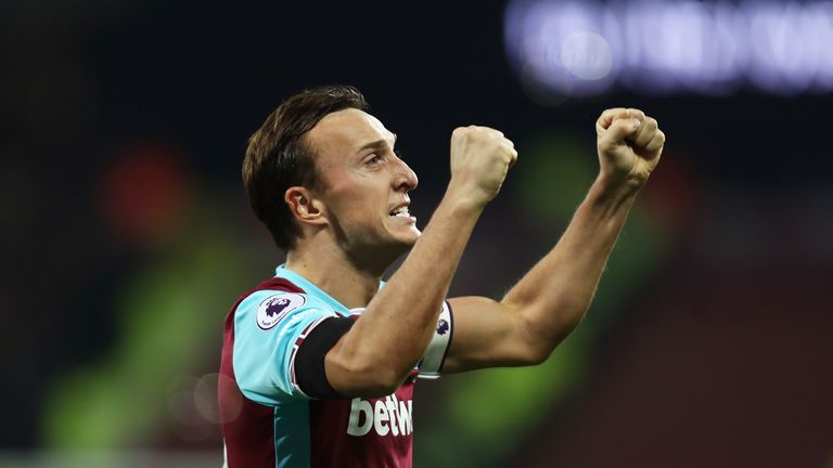 Mark Noble celebrates after putting West Ham United 1-0 up against Hull City