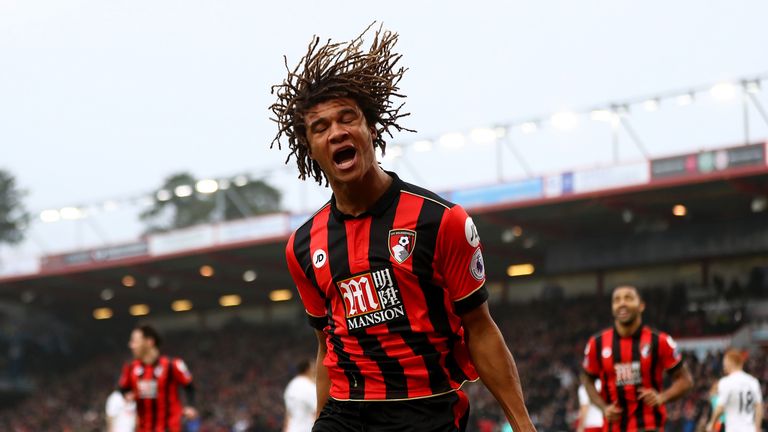 Nathan Ake celebrates after scoring the opening goal of the game