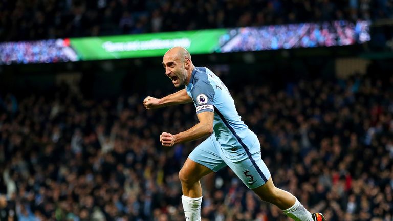 Pablo Zabaleta celebrates his goal for Manchester City