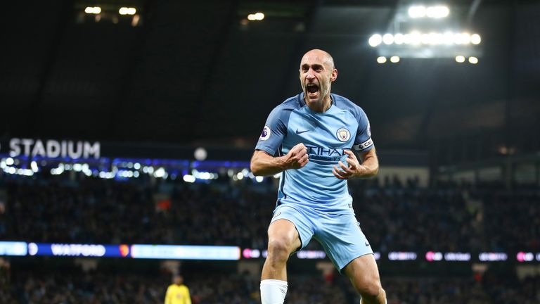 Pablo Zabaleta celebrates after putting Manchester City ahead