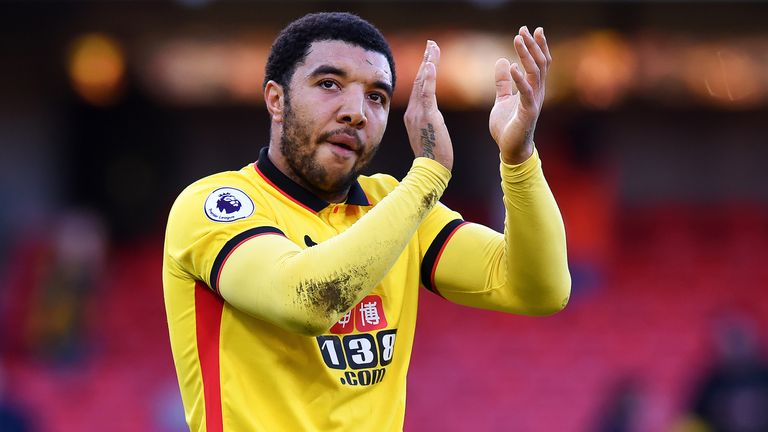 Troy Deeney applauds the fans as he leaves the pitch