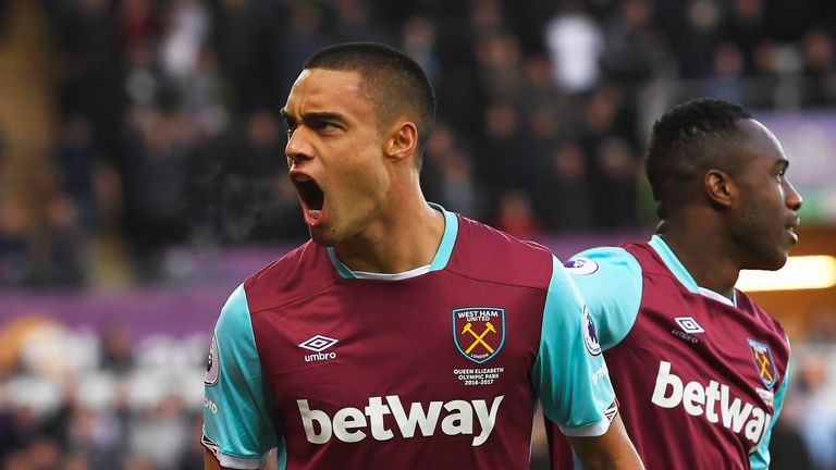 Winston Reid celebrates after doubling west Ham's lead