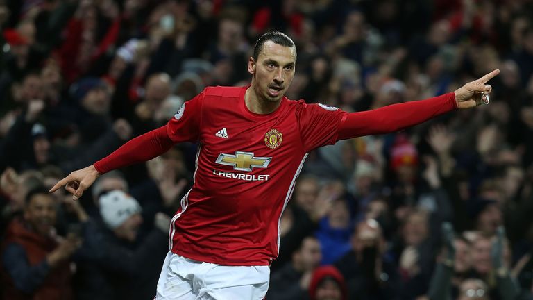 Zlatan Ibrahimovic celebrates after doubling Manchester United's lead