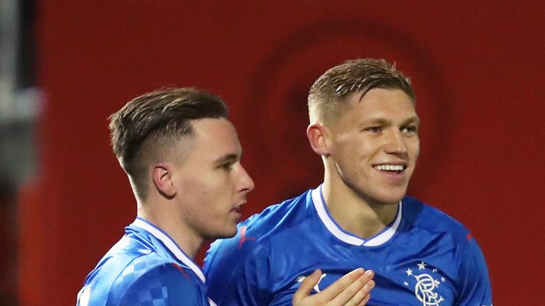 Rangers' Martyn Waghorn (right) celebrates scoring his side's second goal