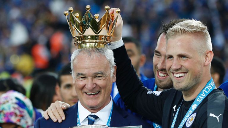 Kasper Schmeicel (right) was part of Claudio Ranieri's Premier League winning side last season