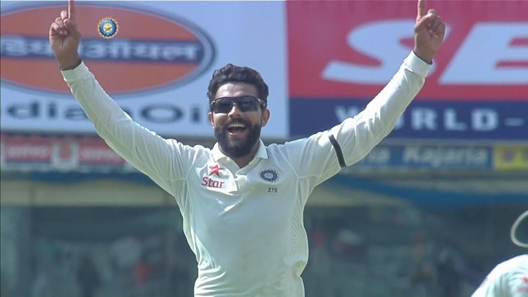 Ravindra Jadeja picks up the wicket of Alastair Cook for the fifth time in the series