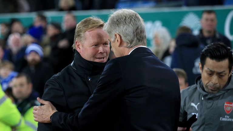 Everton manager Ronald Koeman (left) and Arsenal manager Arsene Wenger during the Premier League match at Goodison Park, Liverpool