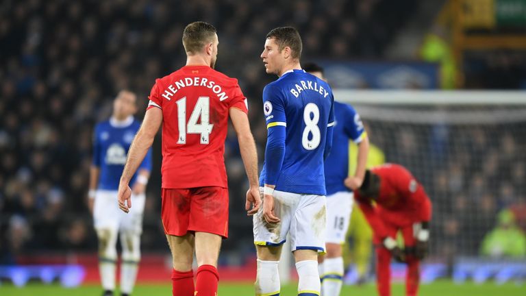 Ross Barkley and Jordan Henderson clashed in the second half at Goodison Park