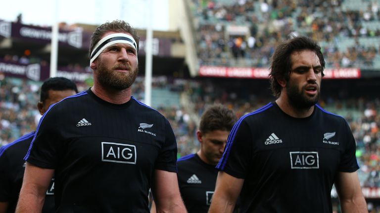 DURBAN, SOUTH AFRICA - OCTOBER 08: Kieran Read (captain) of New Zealand with Sam Whitelock of New Zealand during the The Rugby Championship match between S