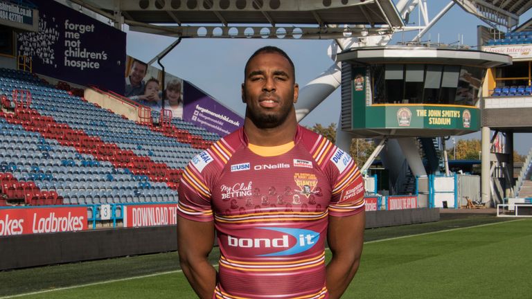 Michael Lawrence wearing Huddersfield's home kit for 2017