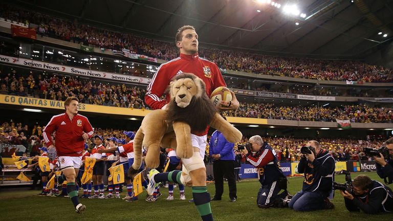 Lions captain Sam Warburton runs out onto the field for the second Test against Australia in 2013