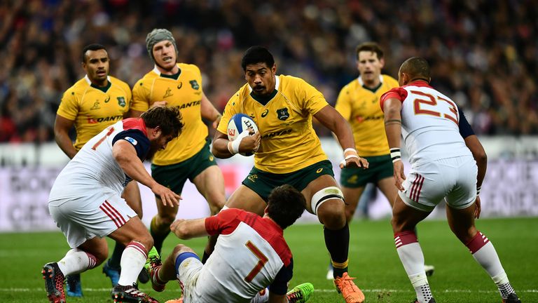 Wallabies lock Will Skelton in action against France