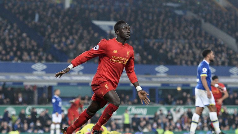 Sadio Mane celebrates scoring the winner for Liverpool in final few moments of the game