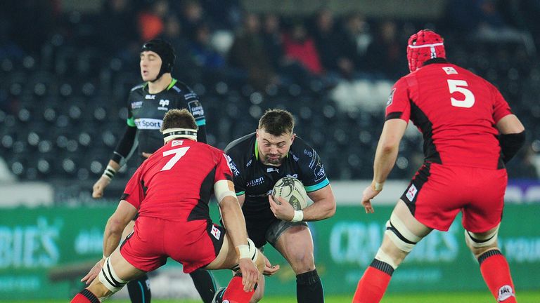 Ospreys vs Edinburgh.Ospreys' Sam Parry is tackled by Edinburgh's Jamie Ritchie.Mandatory Credit ..INPHO/Kevin Barnes
