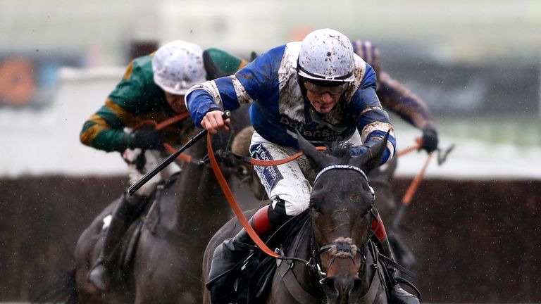 Sam Twiston-Davies drives Frodon out to win the Caspian Caviar Gold Cup at Cheltenham.