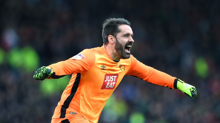 Derby goalkeeper Scott Carson celebrates