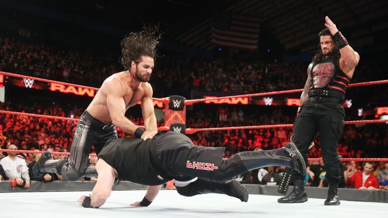 WWE Raw - Seth Rollins hits Pedigree on Kevin Owens