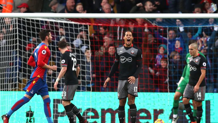 LONDON, ENGLAND - DECEMBER 03:  Virgil van Dijk (C) of Southampton reacts after Crystal Palace's second goal during the Premier League match between Crysta