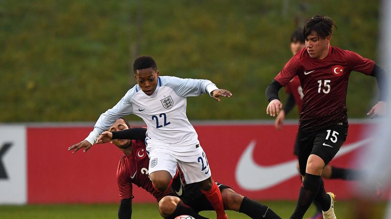 Karamoko Dembele in action during the U15 International between England and Turkey at St Georges Park
