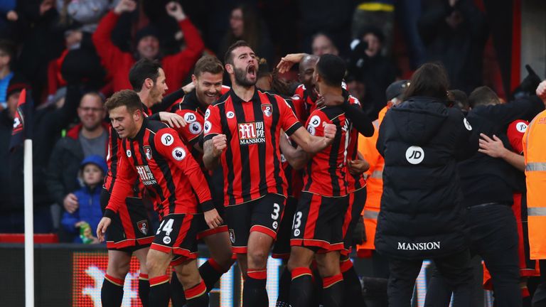 Steve Cook celebrates Bournemouth's winner