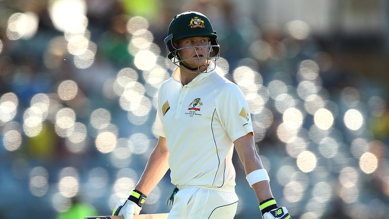 PERTH, AUSTRALIA - NOVEMBER 06:  Steve Smith of Australia walks back to the rooms after being dismissed by Kagiso Rabada of South Africa during day four of