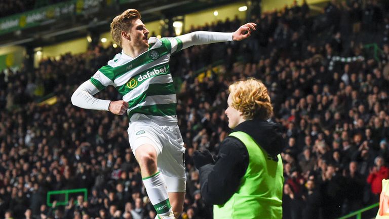 Celtic midfielder Stuart Armstrong celebrates his goal against Ross County