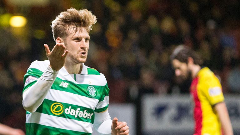 Celtic's Stuart Armstrong celebrates scoring his side's first goal 