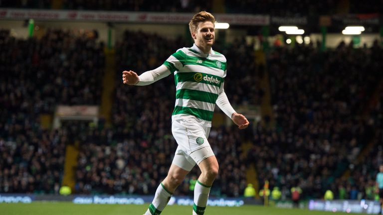 Celtic midfielder Stuart Armstrong celebrates his decisive goal against Ross County