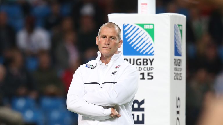 MANCHESTER, ENGLAND - OCTOBER 10:  Stuart Lancaster, the England head coach looks on during the 2015 Rugby World Cup Pool A match between England and Urugu