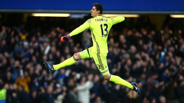 Thibaut Courtois celebrates following Chelsea's first goal in the game against Bournemouth on Boxing Day