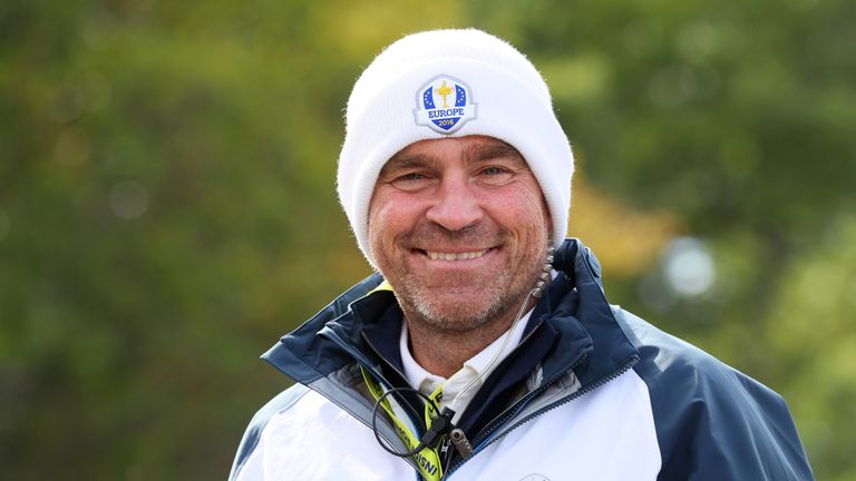 CHASKA, MN - SEPTEMBER 27: Vice-captain Thomas Bjorn looks on during practice prior to the 2016 Ryder Cup at Hazeltine National Golf Club on September 27, 