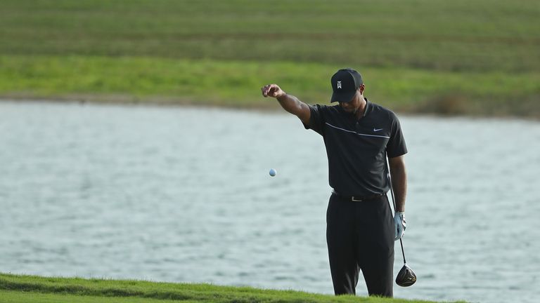 Woods faltered again on the final hole as he pulled his drive into water