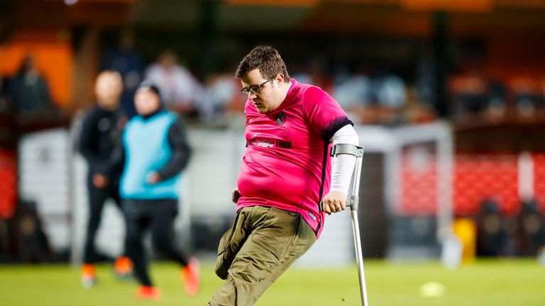 Tommy McKay grabs the goal of the month during half-time of Dundee United's home game against Dumbarton 