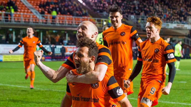 Dundee United's Tony Andreu celebrates scoring the decisive goal