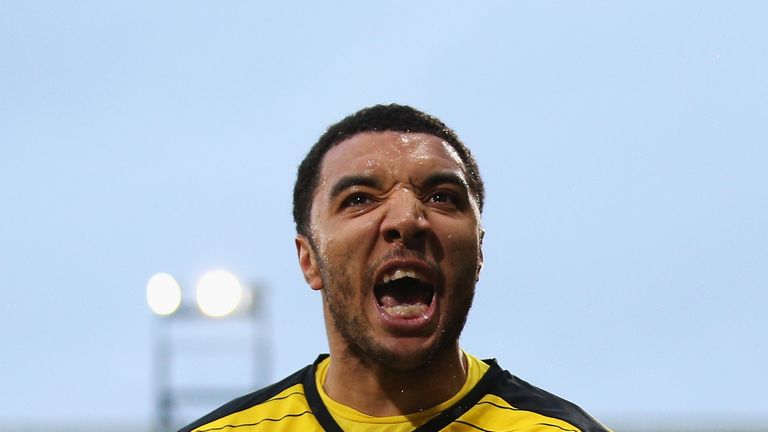 LONDON, ENGLAND - FEBRUARY 13:  Troy Deeney of Watford celebrates scoring his team's second goal during the Barclays Premier League match between Crystal P