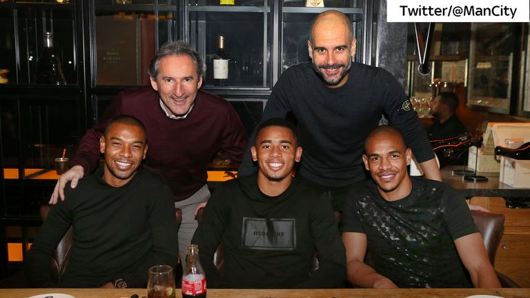 Gabriel Jesus dining out with Txiki Begiristain, Pep Guardiola, Fernandinho and Fernando