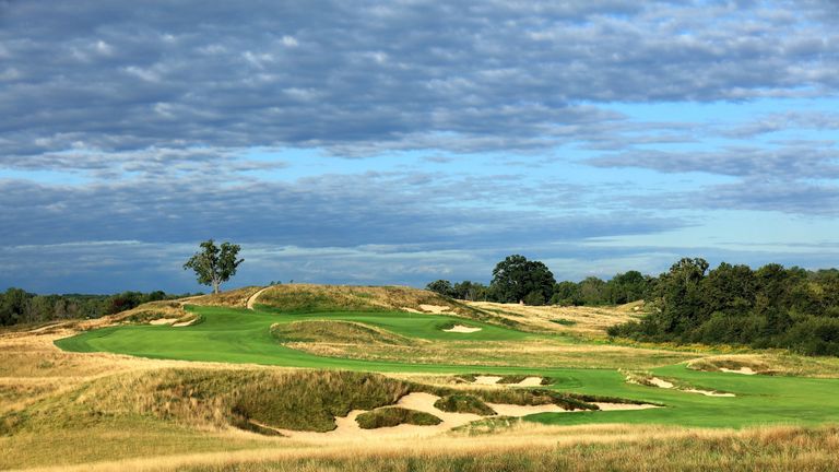 ERIN, WI - SEPTEMBER 01: The 613 yards par 5, 14th hole at Erin Hills Golf Course the venue for the 2017 US Open Championship on September 1, 2016 in Erin,