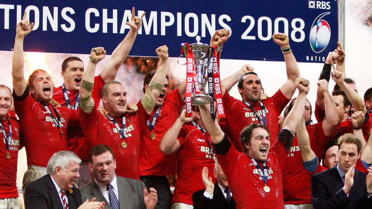 Wales celebrate their Six Nations triumph in 2008