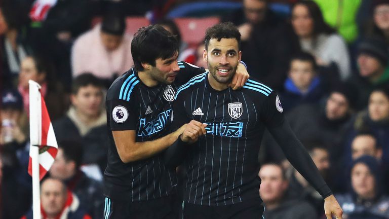 Hal Robson-Kanu celebrates after giving West Brom a 2-1 lead