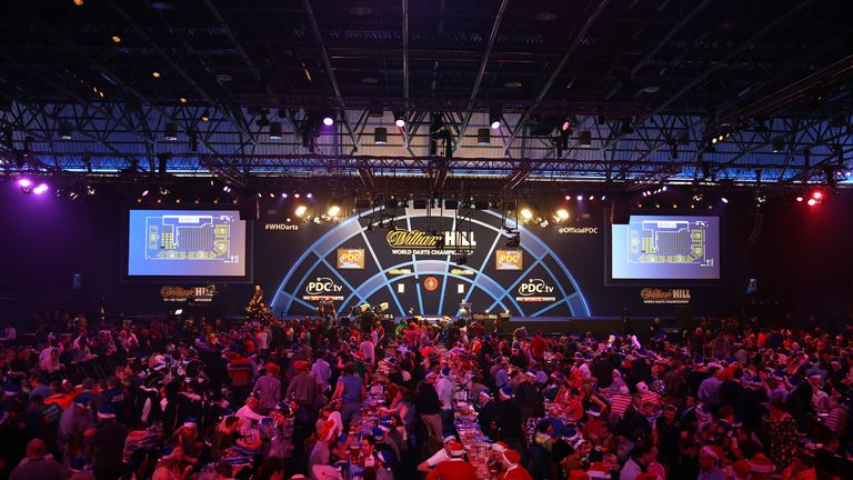:A general view inside the venue during day one of the 2017 William Hill PDC World Darts Championships at Alexandra Palace